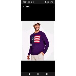 Nautica Mens Embroidered Flag Knit Sweater, Purple, Medium